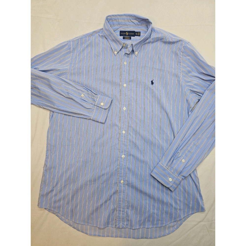 Polo Ralph Lauren Men's XL Classic Fit Performance Dress Shirt Blue White Stripe